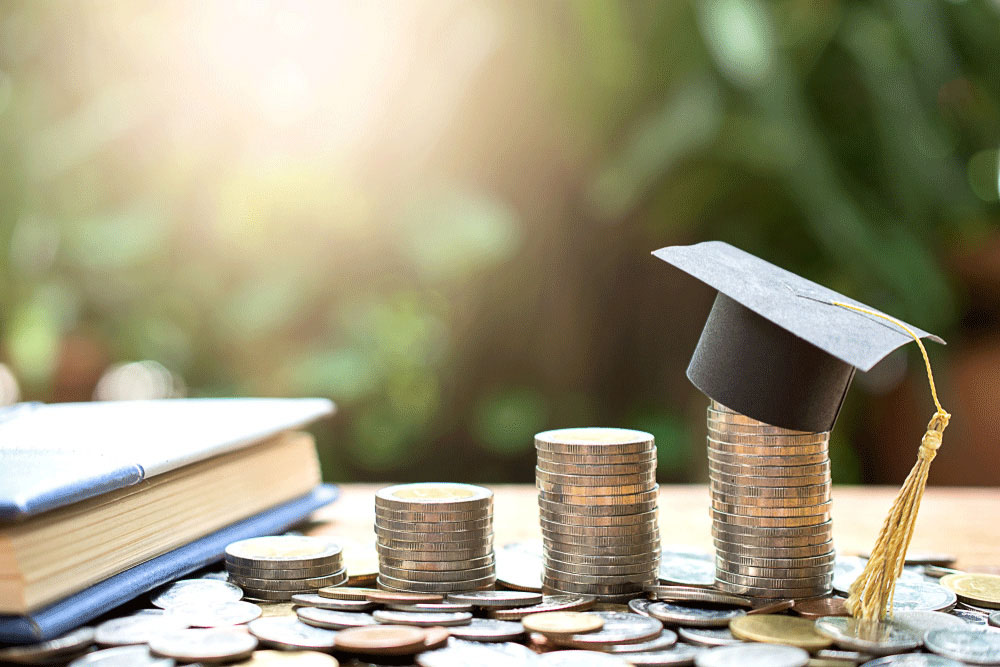 Graduation cap and coins