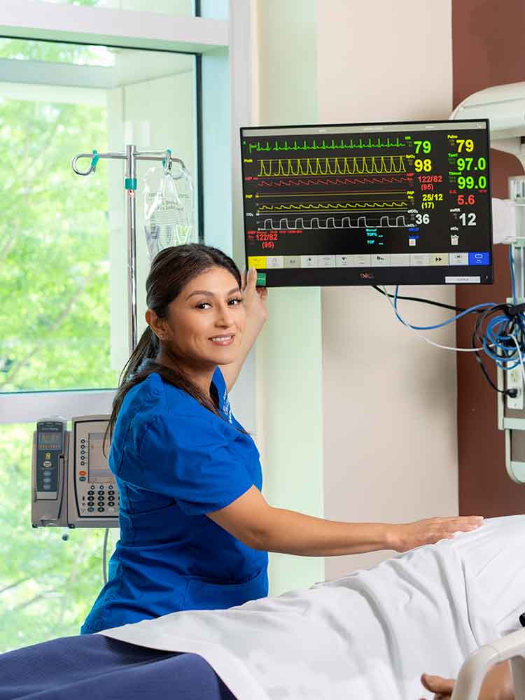 Nurse working in field.