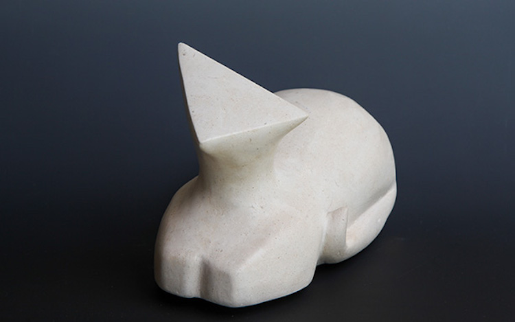 Cat Carved from Texas Cream Limestone