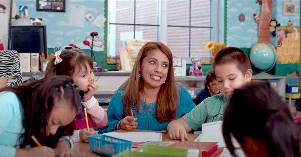 Teacher with students