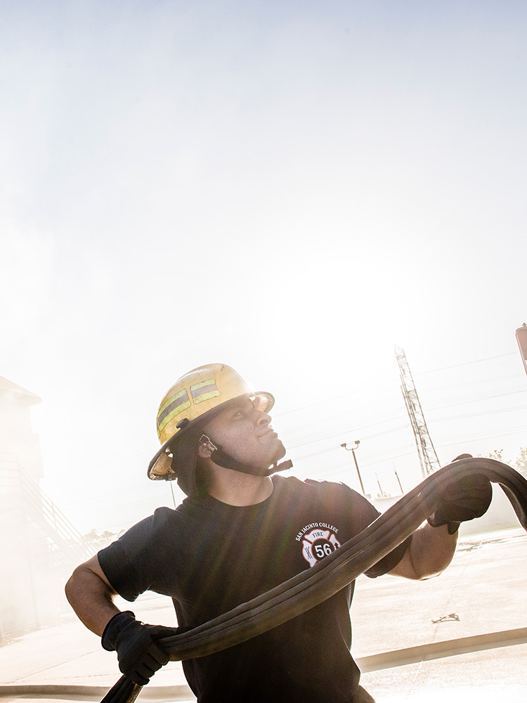 Firefighter Looking Up