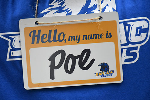 Poe the Raven's name tag