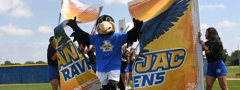 San Jacinto College's mascot Poe the Raven makes his debut